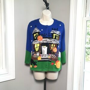 Michael Simon Haunted House Halloween Cardigan ~ Women’s XL
